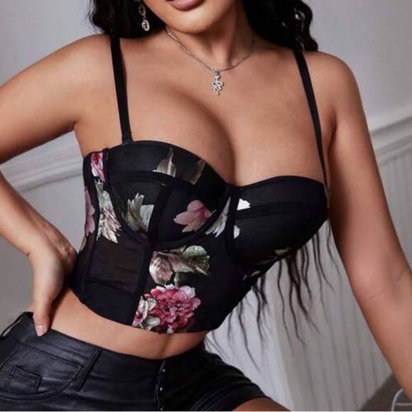 Boho Floral Print Sexy Bustier Crop Top - Picture 8 of 8